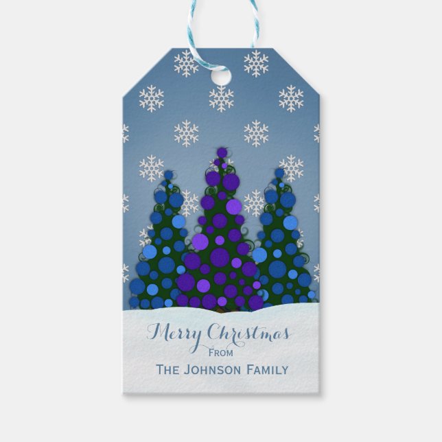 Étiquettes-cadeau Balises Cadeau Arbre De Noël Violet Et Bleu (Devant)