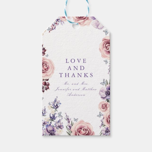 Étiquettes-cadeau Balises Cadeau aux fleurs violettes (Devant)