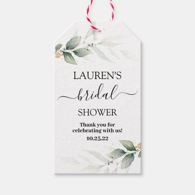 Étiquettes-cadeau Balises cadeau de douche nuptiale verte simple (Devant)
