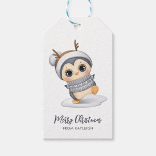 Étiquettes-cadeau Balises Cadeau de manchot hivernal