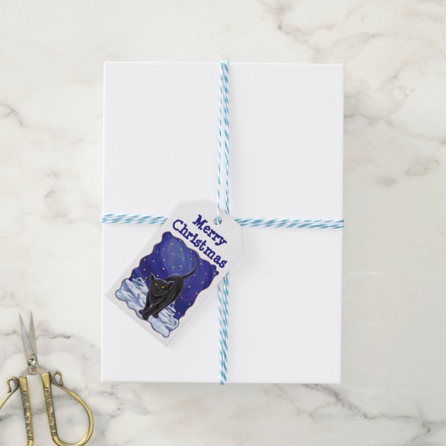 Étiquettes-cadeau Balises cadeau de Noël de chat noir (Avec de laficelle)