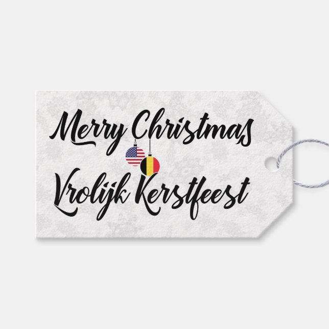 Étiquettes-cadeau Balises cadeau de vacances Bilingue Belge Américai (Devant (Horizontal))