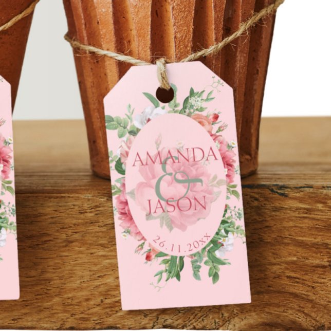 Étiquettes-cadeau Balises Cadeau Mariage Pretty Blush Rose (Pretty Blush Pink White Floral Wedding Gift Tags)