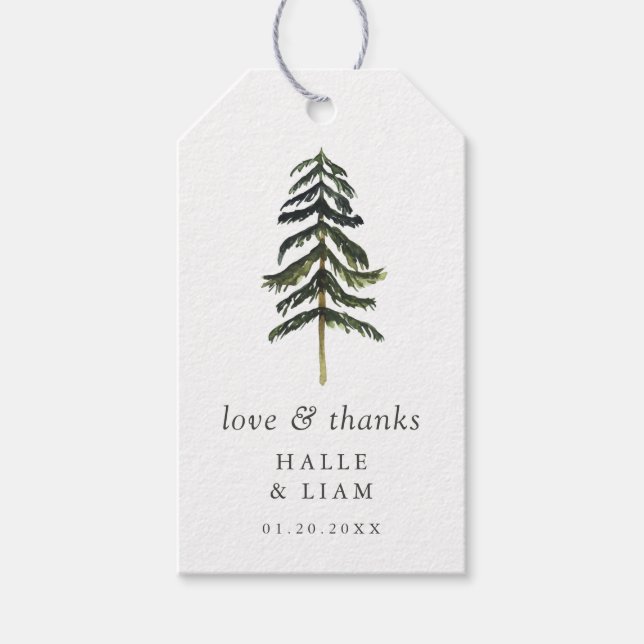 Étiquettes-cadeau Balises Cadeau Mariage Rustique Woodland Pine Tree (Devant)