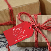 Balises cadeau Red Happy Holidays personnalisées
