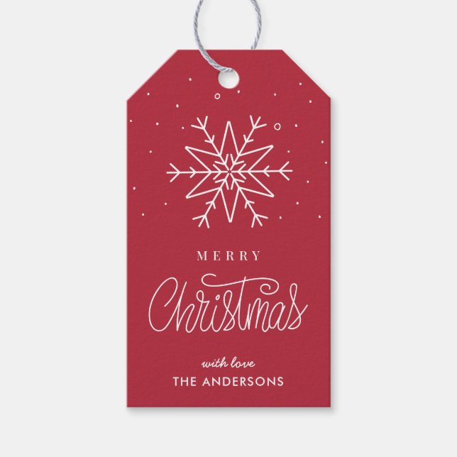 Étiquettes-cadeau Balises Cadeau Rouge Simple Minimal Flocon De Neig (Devant)