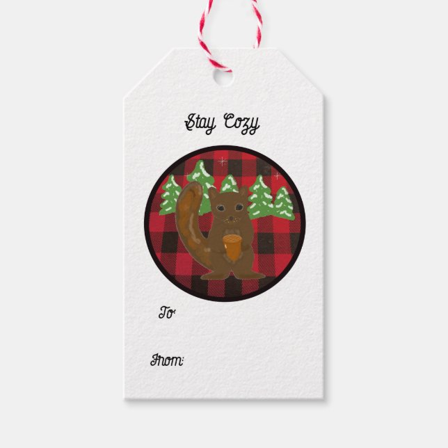 Étiquettes-cadeau Balises cadeaux animaux de bois de Buffalo Plaid (Devant)