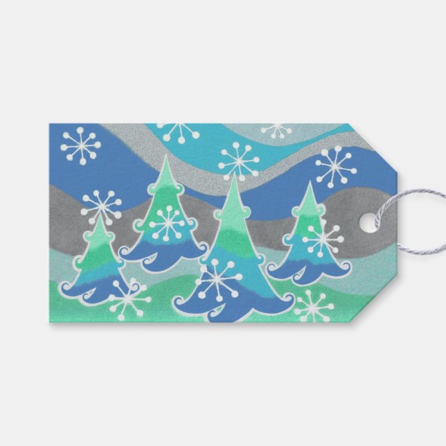 Étiquettes-cadeau Balises cadeaux Arbres d'hiver (Devant (Horizontal))
