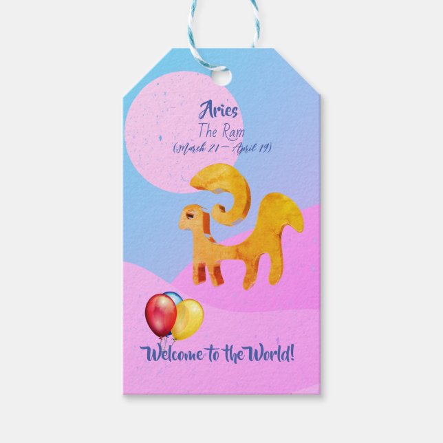 Étiquettes-cadeau Balises cadeaux Aries Ram 'New Baby' (Devant)