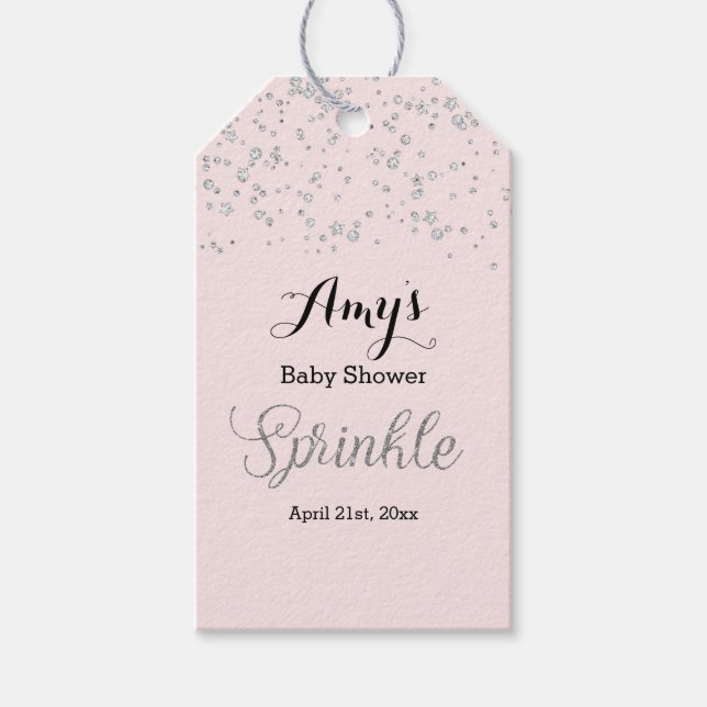 Étiquettes-cadeau Balises cadeaux Baby shower en argent rose (Devant)