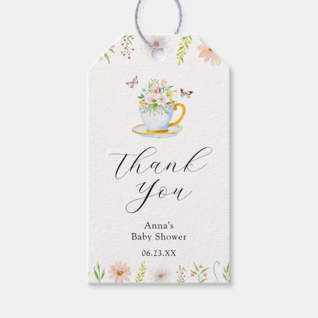 Étiquettes-cadeau Balises cadeaux Baby shower thé fleur sauvage (Devant)