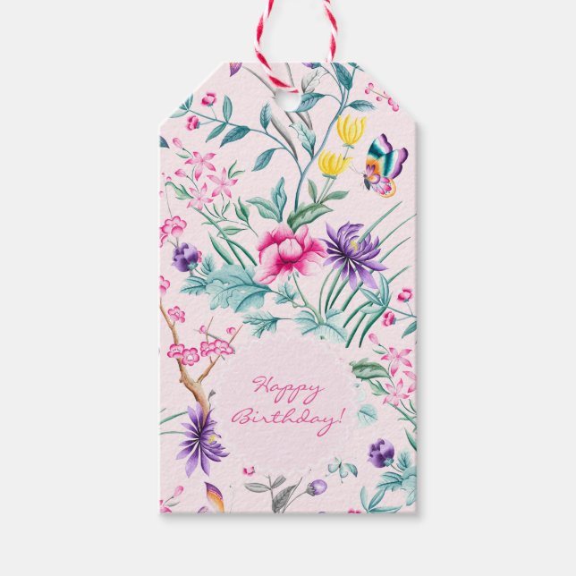 Étiquettes-cadeau Balises cadeaux Chic Bohème Rose Floral & Papillon (Devant)