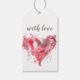 Étiquettes-cadeau Balises cadeaux - Coeur rayé rouge