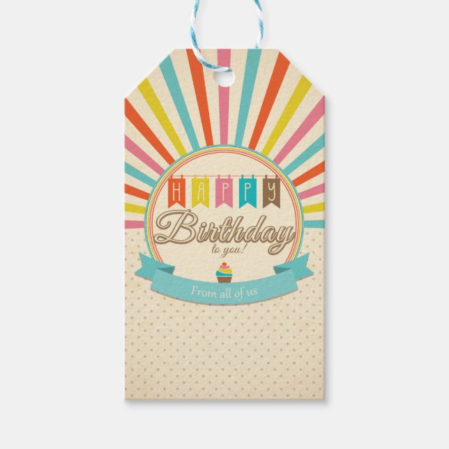 Étiquettes-cadeau Balises cadeaux d'anniversaire Retro (Devant)