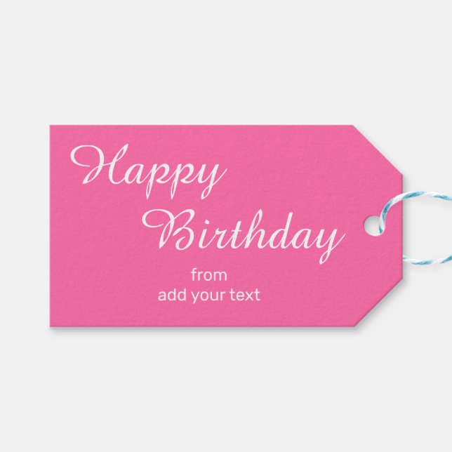 Étiquettes-cadeau Balises cadeaux d'anniversaire rose vif (Devant (Horizontal))
