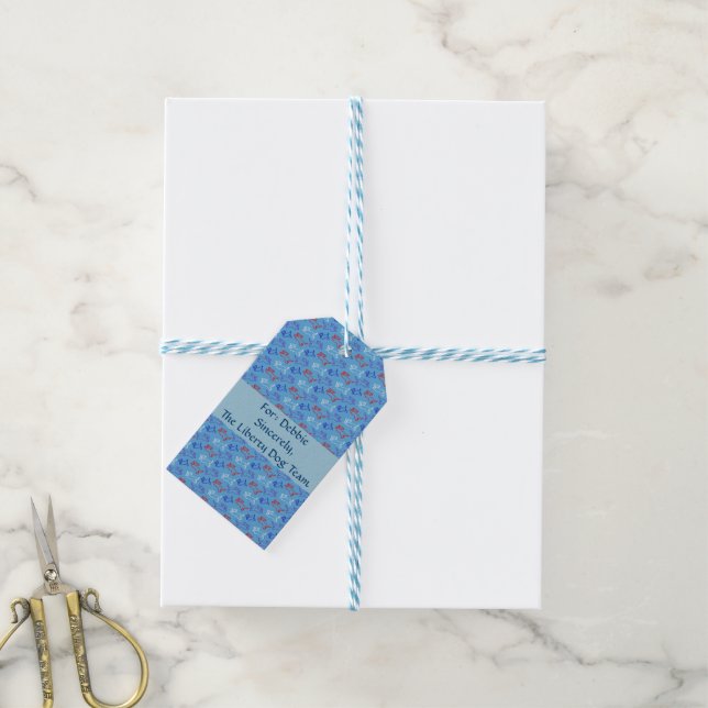Étiquettes-cadeau Balises cadeaux d'art de chien - Rouge Blanc & Ble (Avec de laficelle)