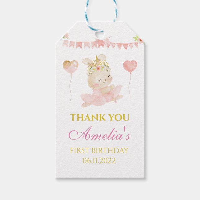 Étiquettes-cadeau Balises cadeaux de ballerine de lapin rose (Devant)