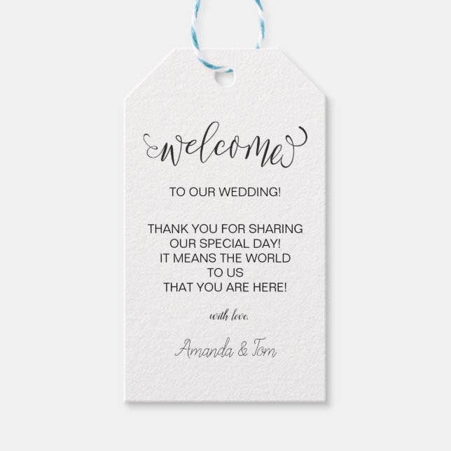 Étiquettes-cadeau Balises cadeaux de bienvenue du Mariage de calligr (Devant)