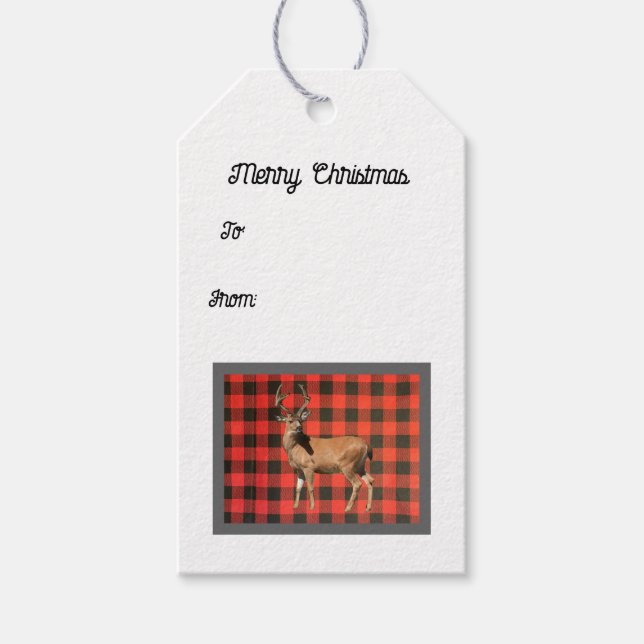 Étiquettes-cadeau Balises cadeaux de Buffalo Plaid Wild Deer (Devant)