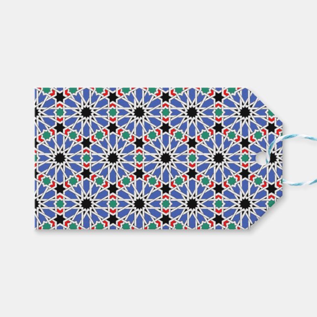 Étiquettes-cadeau Balises cadeaux de conception géométrique bleue (Devant (Horizontal))