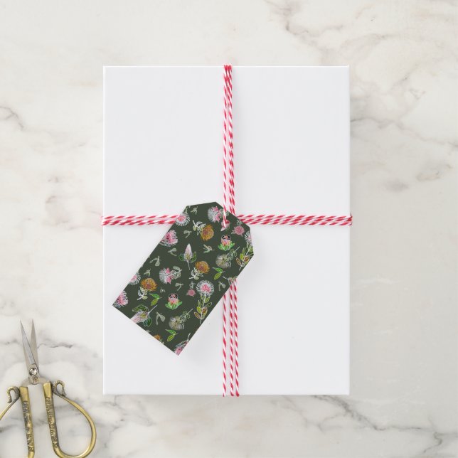 Étiquettes-cadeau Balises cadeaux de fleurs botaniques Protea (Avec de la ficelle)
