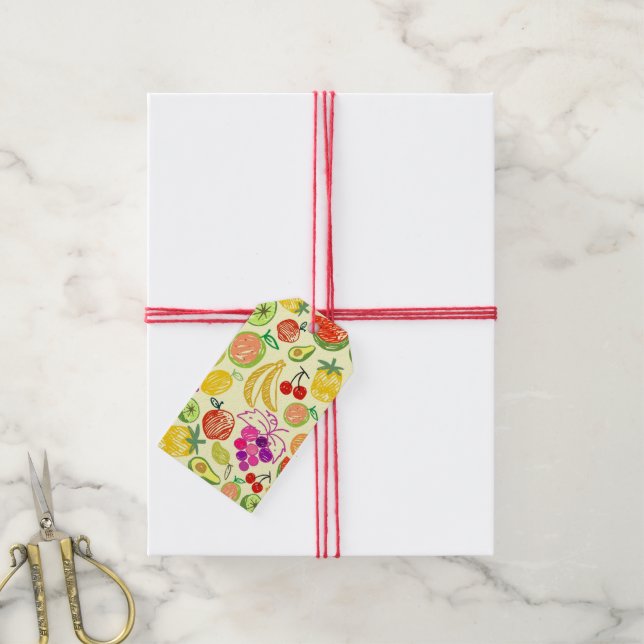 Étiquettes-cadeau Balises cadeaux de fruits mixtes (Avec de la ficelle)