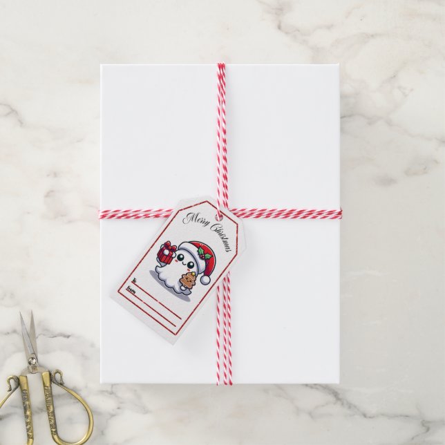 Étiquettes-cadeau Balises cadeaux de Noël de fantôme (Avec de la ficelle)
