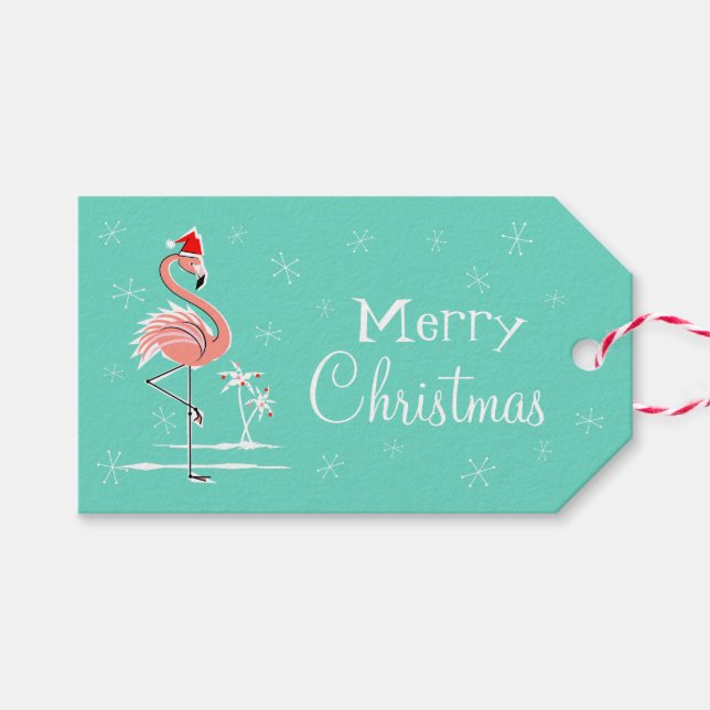 Étiquettes-cadeau Balises cadeaux de Noël Flamant rose côté (Devant (Horizontal))
