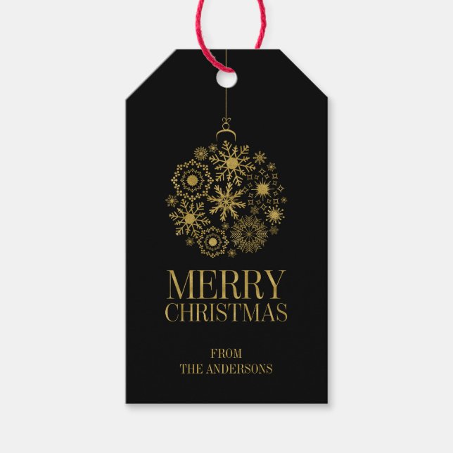 Étiquettes-cadeau Balises cadeaux de Noël Gold Snowflake (Devant)