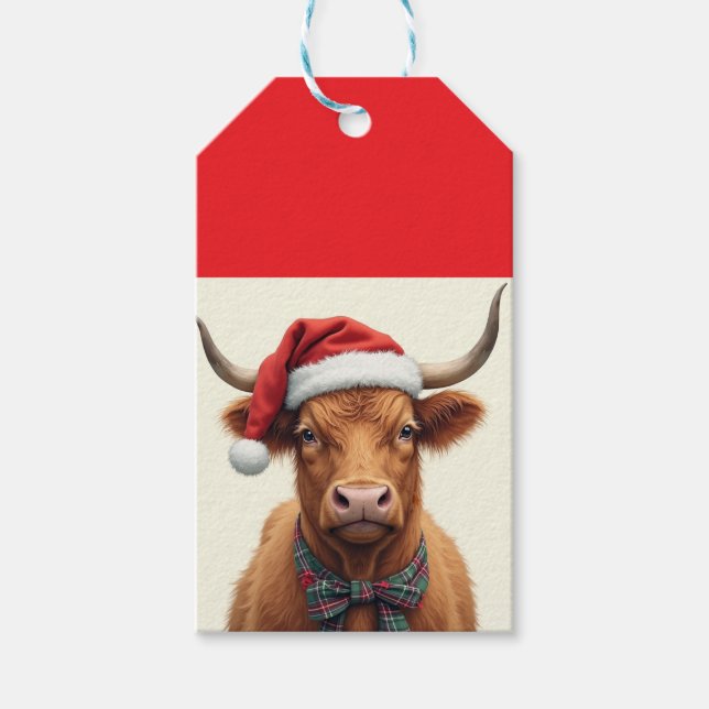 Étiquettes-cadeau Balises cadeaux de Noël Highland Cow (Devant)
