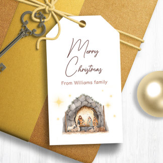 Étiquettes-cadeau Balises cadeaux de Noël Illustrated Nativité