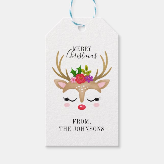 Étiquettes-cadeau Balises cadeaux de Noël personnalisées Cute Reinde (Devant)