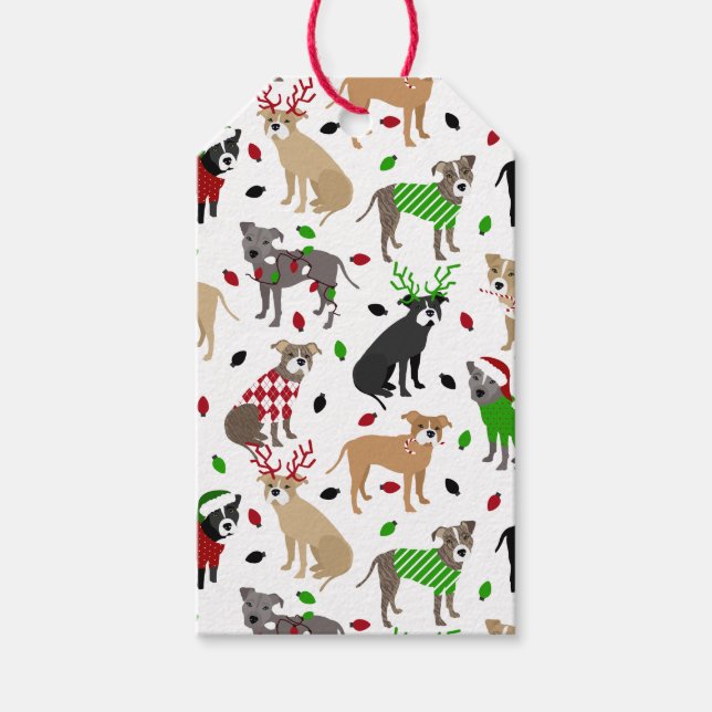 Étiquettes-cadeau Balises cadeaux de Noël Pitbull Chiens (Devant)
