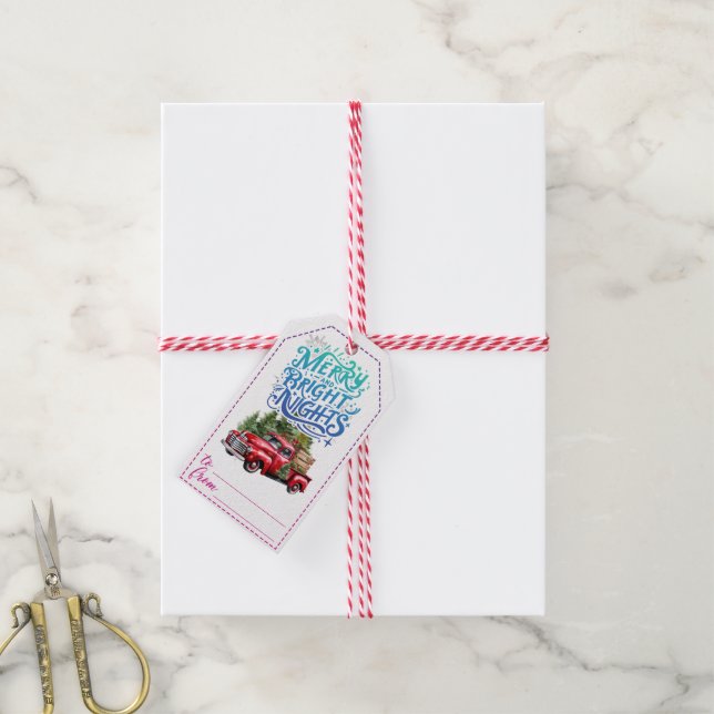 Étiquettes-cadeau Balises cadeaux de Noël pour camion classique (Avec de la ficelle)