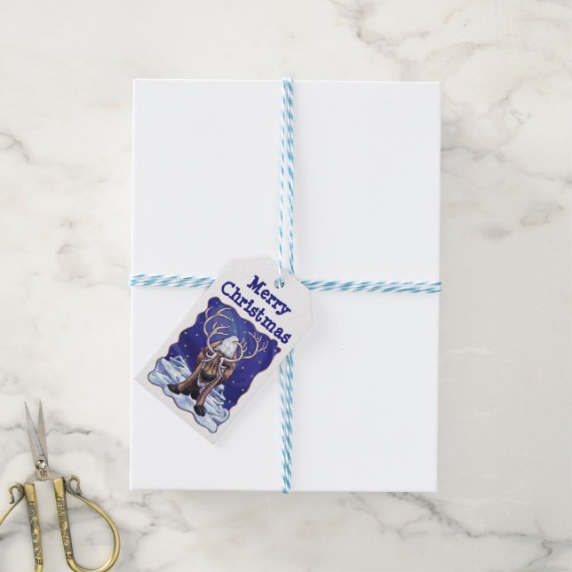 Étiquettes-cadeau Balises cadeaux de Noël Reindeer (Avec de laficelle)