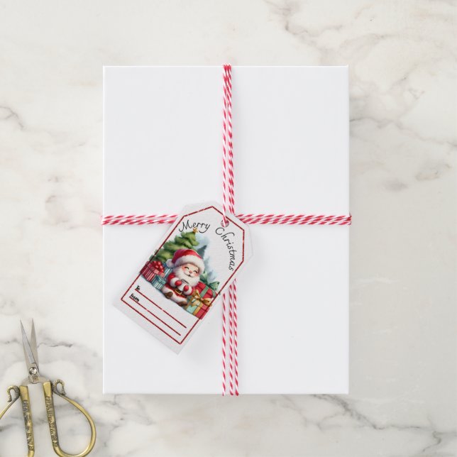 Étiquettes-cadeau Balises cadeaux de Noël sur le thème père Noël (Avec de la ficelle)