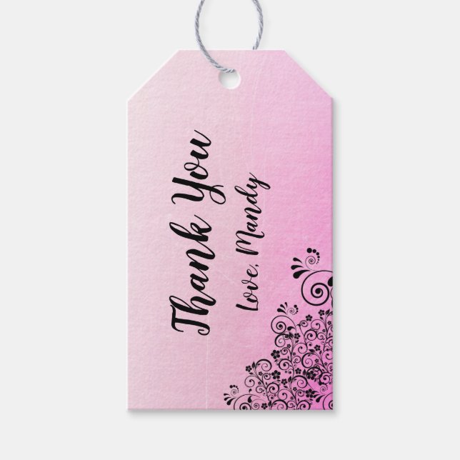 Étiquettes-cadeau Balises cadeaux en Merci rose personnalisé (Devant)
