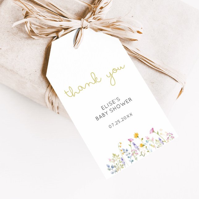 Étiquettes-cadeau Balises cadeaux fleur sauvage Baby shower Merci (Créateur téléchargé)