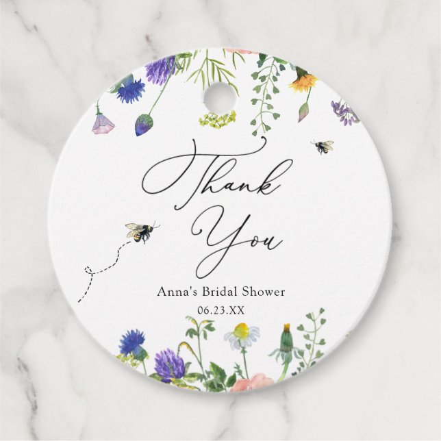 Étiquettes Cadeau Balises cadeaux fleur sauvage Bee Fête des mariées (Devant)
