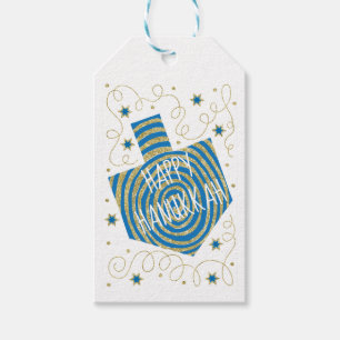Étiquettes-cadeau Balises cadeaux Hanoukka Pinwheel Dreidel Blue n G