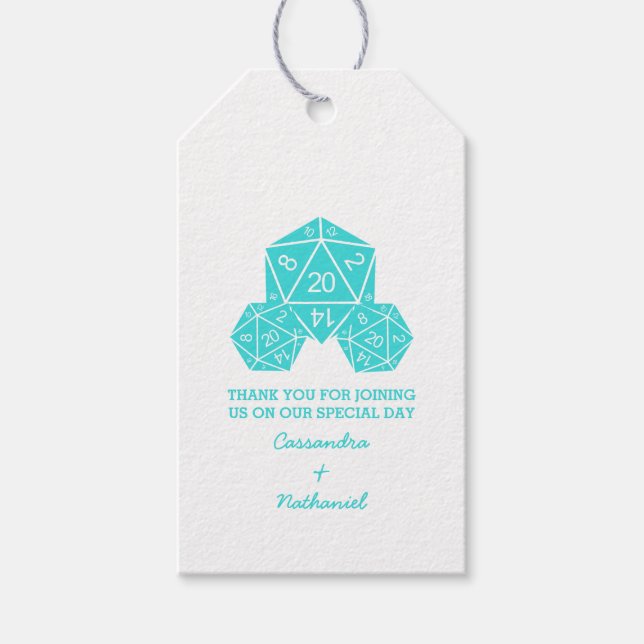 Étiquettes-cadeau Balises cadeaux Mariage Aqua D20 Dice (Devant)