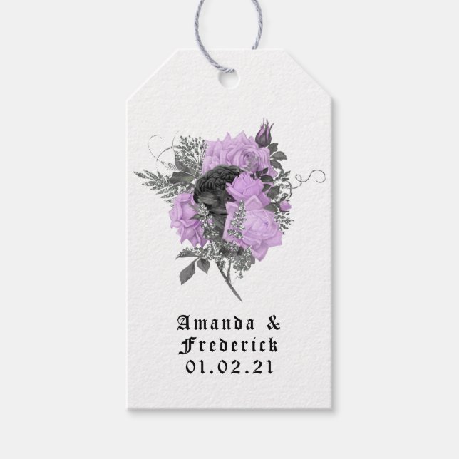 Étiquettes-cadeau Balises cadeaux Mariage gothique noir, violet et a (Devant)
