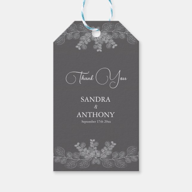 Étiquettes-cadeau Balises Cadeaux Mariage simple Gris Art Eucalyptus (Devant)