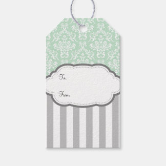 Étiquettes-cadeau Balises Cadeaux Mint Vert Blanc Gris Damas