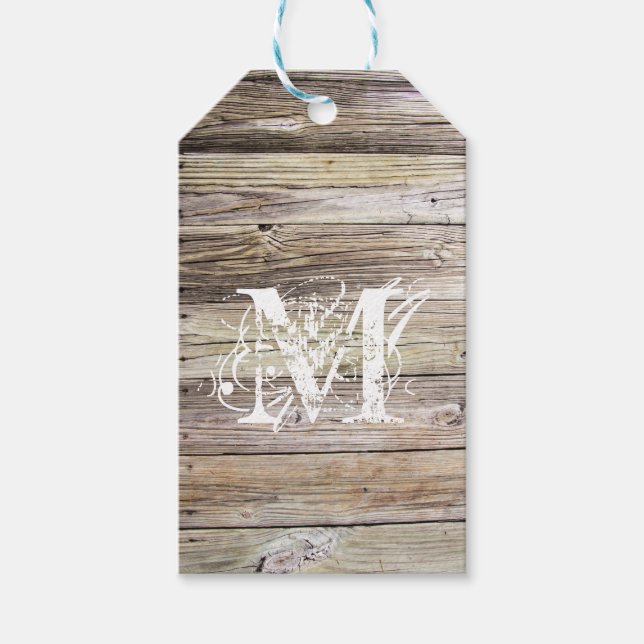 Étiquettes-cadeau Balises Cadeaux Monogrammes Rustic Wood (Devant)