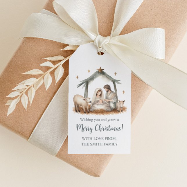 Étiquettes-cadeau Balises cadeaux Noël Nativité Scene (Sweet Christmas Nativity Scene Gift Tags)