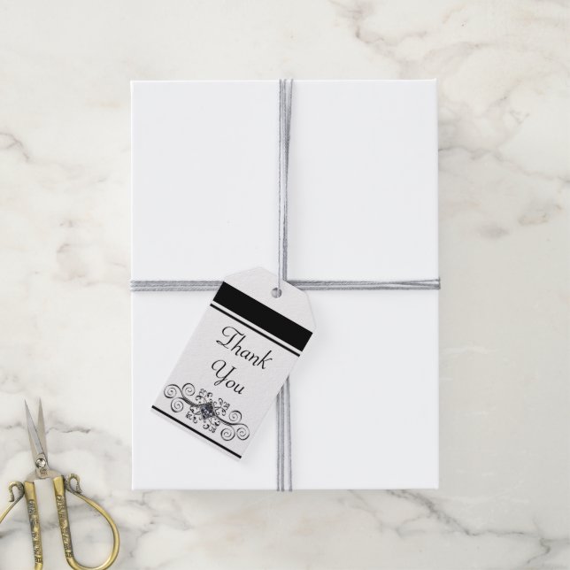 Étiquettes-cadeau Balises cadeaux Noir Classique "Merci" (Avec de la ficelle)