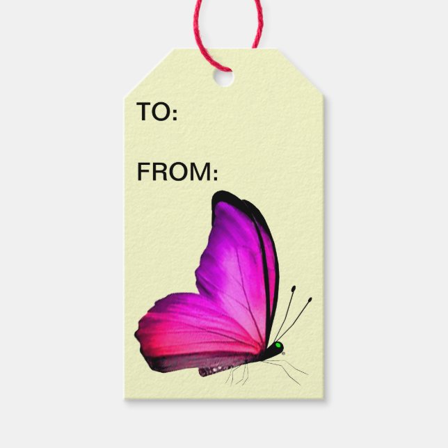 Étiquettes-cadeau Balises cadeaux Papillon rose (Devant)
