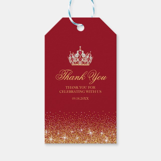 Étiquettes-cadeau Balises cadeaux Parties scintillant rouge et or (Devant)