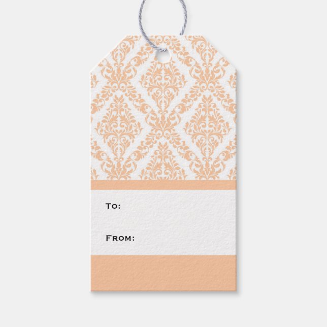 Étiquettes-cadeau Balises cadeaux Peach White Modern Damask (Devant)